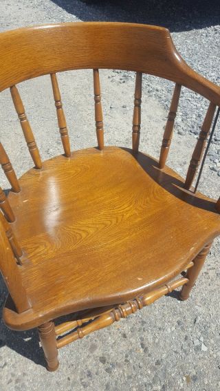 Vintage Antique Oak Lawyer Banker Office Desk Jury Chair Spindle Seat 3