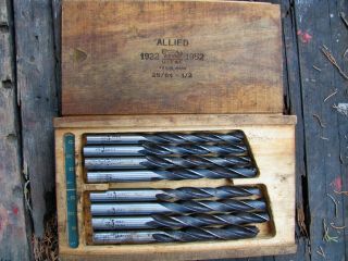 Vintage Allied Italytwist Bits Drills 29 Piece Set With Double Sided Wooden Box