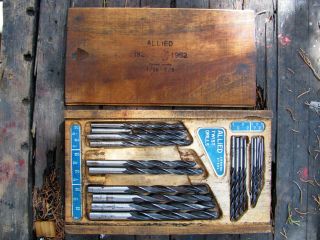 Vintage Allied ItalyTwist Bits Drills 29 piece Set With Double sided Wooden Box 2