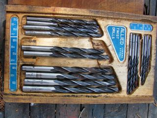 Vintage Allied ItalyTwist Bits Drills 29 piece Set With Double sided Wooden Box 3
