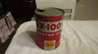 Vintage Shell York San Francisco X - 100 Metal Motor Oil 1 Quart Can 1950s