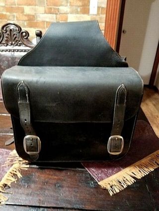 Vintage Black Leather Motorcycle Saddle Bags Black - - Wow