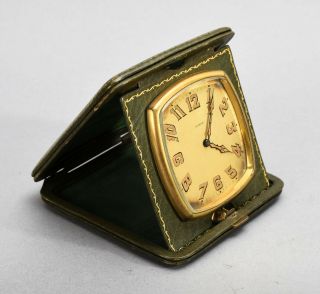 Vintage Swiss 8 Days Travel Clock In Sage Green Folding Case