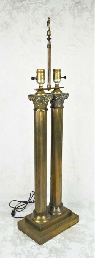 Vintage Brass Double Column Desk Table Lamp Two Light