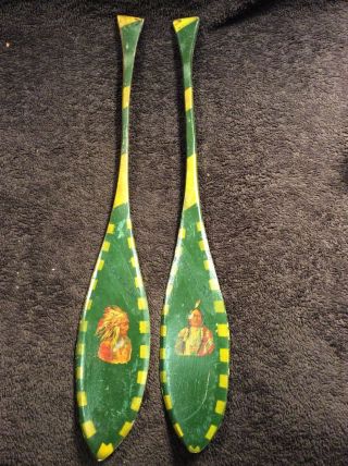 Vintage Hand Carved Wooden Indian Canoe Paddles Wisconsin Dells Souvenir Rare