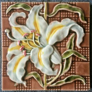T G & F Booth - C1895 - White Lily - Antique Aesthetic Movement Fireplace Tile