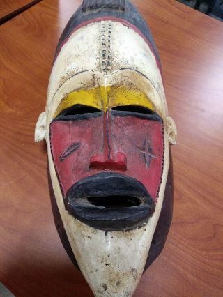 Vintage Hand Craved & Decorated Wooden African Mask 20 Inches Long