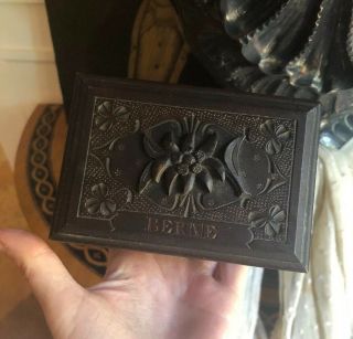 Antique German Black Forest Hand Carved Wood Box Edelweiss Lucky Clover