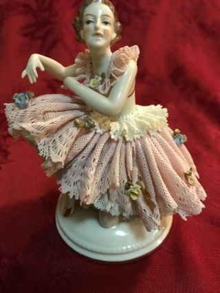 Ackerman Fritze Volkstedt Dresden Porcelain Lace Figurine Dancer Ballerina