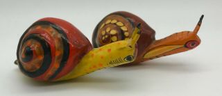Two Vintage Sermel Tonala Paper Mache Snails Signed Folk Art Mexico