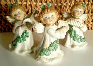 Vintage Set Of 3 Musical Angels With Instruments Homco 5252 Christmas