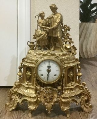 Vintage Imperial Franz Hermle Italian Brass Bronze Mantle Clock Made In Italy