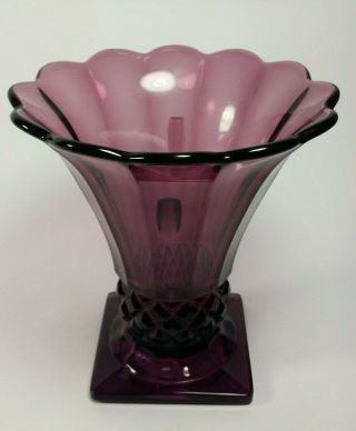 Antique Art Deco Czech Purple Amethyst Glass Vase Geometric Bohemian Moser Style