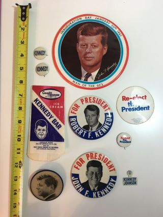 Vintage John F.  Kennedy Jfk Campaign Collectible Items (buttons/flasher)