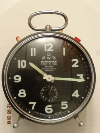 Wehrle Alarm Clock Three In One Xxl Striking Vintage Serviced Mid Century German