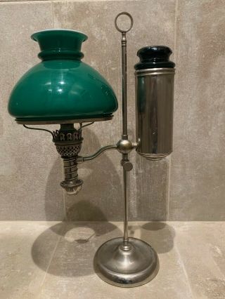 Manhattan Brass Kerosene Student Lamp W/perfection Green Glass Oil Tank