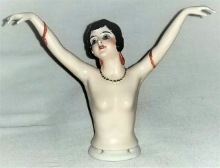 Half Doll,  Pin Cushion,  Germany,  Art Deco,  Flapper,  4.  25 ",  Dmge