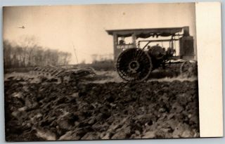 Antique Case Tractor Plow Farm Machine Vintage Velox Real Photo Rppc Postcard E5
