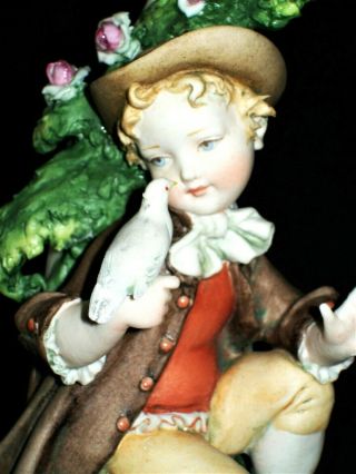 Antique Italy Deco Giuseppe Cappe Boy With Dove Porcelain Candlestick Figurine