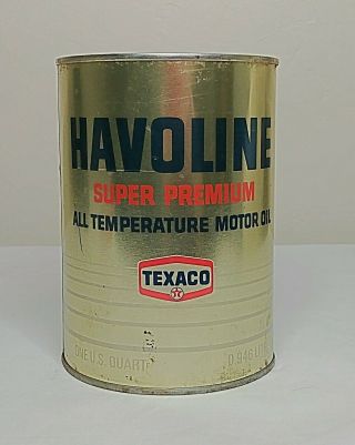Vintage Texaco Havoline Premium Motor Oil Quart Can Gas Full