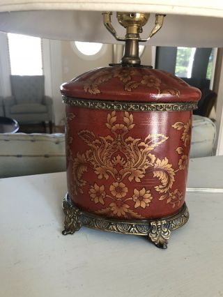 Vintage Oriental Accent Porcelain Brass Lamp With Shade Paprika Gold 2