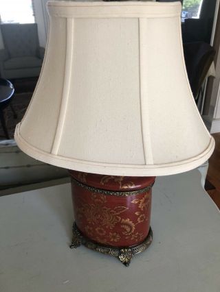 Vintage Oriental Accent Porcelain Brass Lamp With Shade Paprika Gold 3