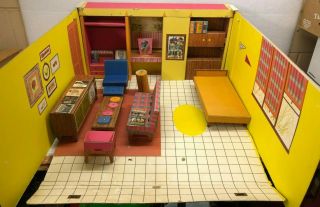 Vintage Barbie Dream House Cardboard 1962 Shape W/ Furniture & Accessories