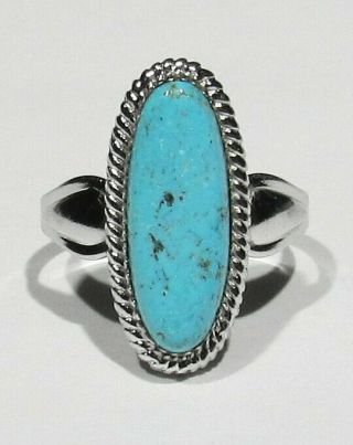 Fine Vintage 1940s Signed Navajo 925 Silver Natural Sky Blue Turquoise Ring 6.  5