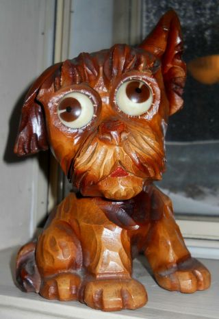 Antique German Oswald Figural Terrier Dog Clock Rolling Eyes Black Forest