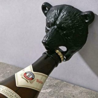 Vintage Cast Iron Bear Head Beer Bottle Opener Wall Mount Kitchen Toolgift V7f6g
