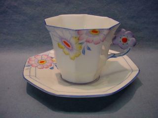 English Melba Flower Handle Teacup & Saucer
