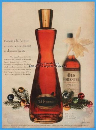 1953 Old Forester Brown Forman Louisville Ky Christmas Decanter Decorative Ad