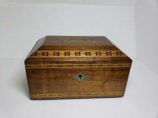 Vintage Primitive Hand - Crafted Inlay Wooden Sewing,  Jewelry Box South West Style