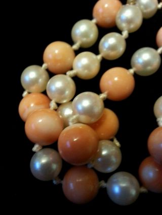 Coral And Fresh Water Pearl Necklace Vintage Untreated 32 " Long Vintage\natural