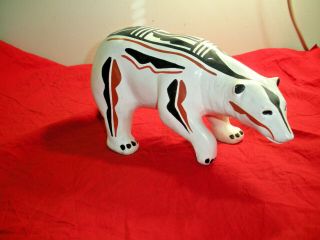 Acoma Pottery Hand - Painted Polar Bear Figurine / Signed Koyote