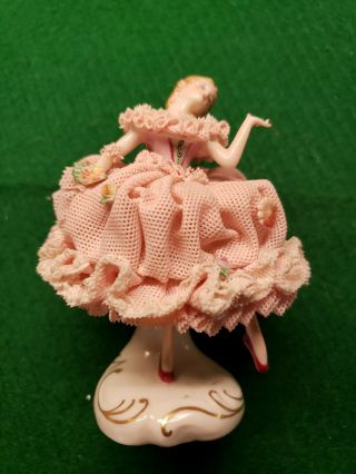 Antique Irish Dresden Porcelain And Lace Figurine " Lilly " 4 Inches Tall