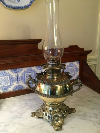 Bradley & Hubbard (b&h) Brass Finish W/pot & Arms,  Cast Base Oil Kerosene Lamp