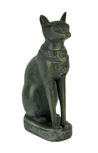 Zeckos Black Stone Finish Egyptian Cat Goddess Bastet Statue