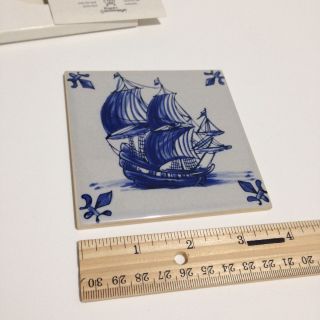 Delft Blue Holland Dutch Royal Goedewaagen Ship Ceramic Trivet Tile W/ VGC 2