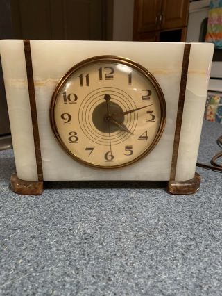 Fabulous Vintage Telechron Art Deco Onyx Table Clock 9” X 6” Mid Century