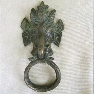 Bronzed Ganesha Door Handle Elephant Head Ring Around Trunk Nepal