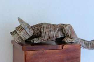 Antique Anri Hand Carved Wooden Terrier Trinket Music Box