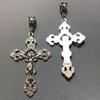 Fleur De Lis Crucifix Cross Jesus Catholic Pendant Medal Silver Tone Made Italy