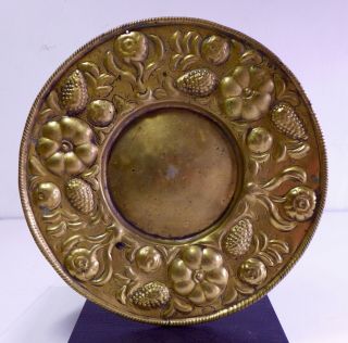 Antique Brass Plate With A Decor Of Pom Granites And Grapes,  17th.  C.  Dutch