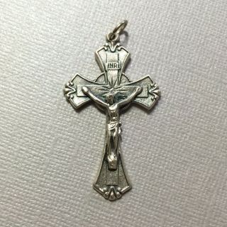 Crucifix Cross Jesus Catholic Religious Pendant Medal Made In Italy Silver Tone