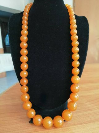 Impressive Vintage 67,  6g Pressed Baltic Amber Necklace,  Perfect Round Beads