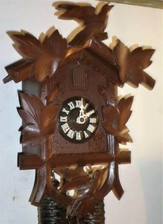 Large Rustic Carved German Black Forest Unusual 2 Bird 8 Day Cuckoo Clock