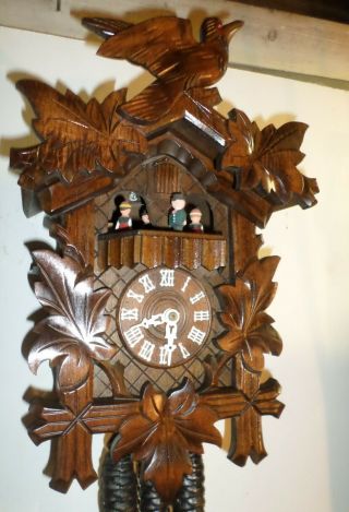 German Black Forest 2 Tunes Swiss Music Wood Dancers Cuckoo Clock