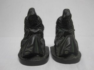 Antique Heavy Cast Iron Reading Monk Bookends 7 1/2 "