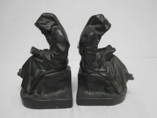 ANTIQUE HEAVY CAST IRON READING MONK BOOKENDS 7 1/2 